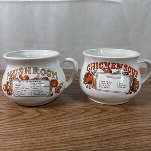 Vintage Soup Mug Set Cream of Mushroom Chicken Soup Recipe Ceramic
